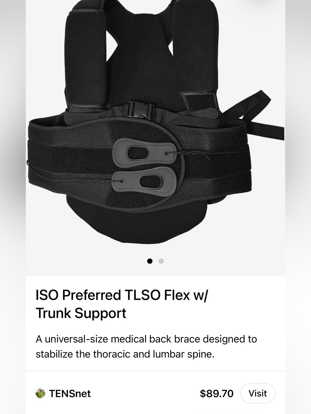 Black Medical TLSO Back Brace with Trunk Support